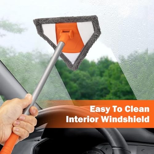 Windshield Interior Cleaner Tool - Auto Glass Wash Brush with 2 Washable and