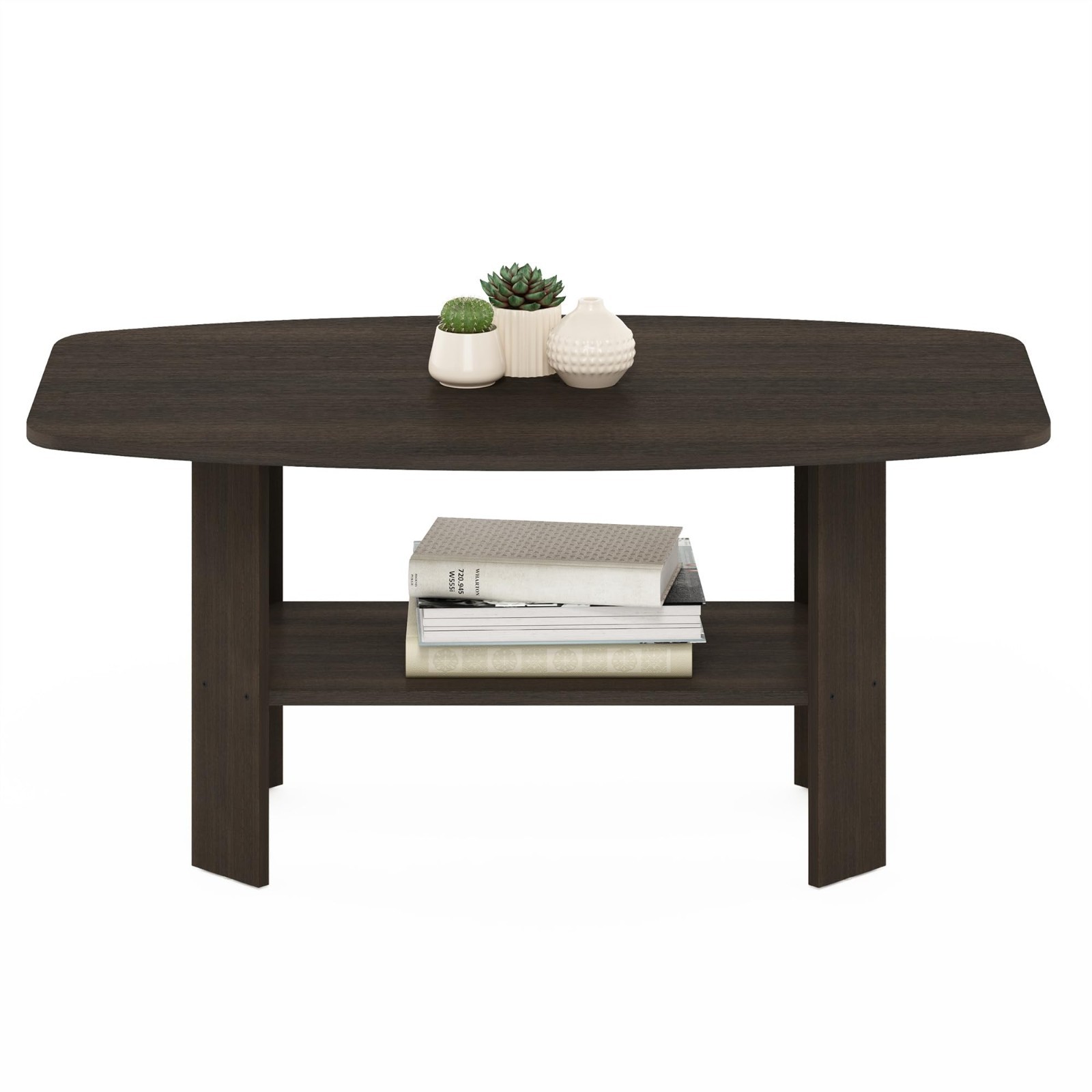 Modern Dark Brown Coffee Table with Open Shelf - Small Side Table for Living Roo