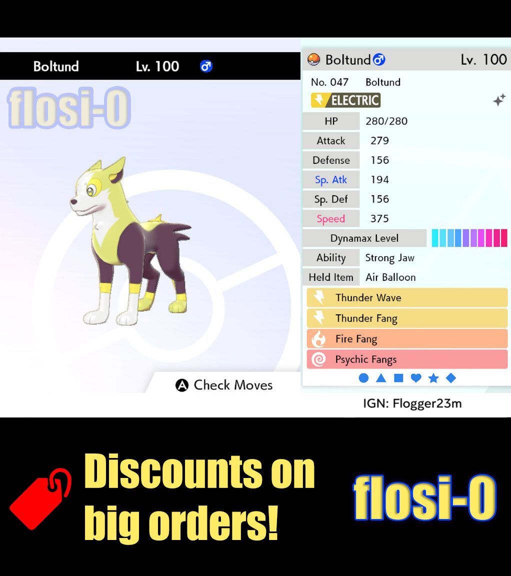 6IV Ultra Shiny Boltund or Yamper Pokemon Sword and Shield (Square Shiny)