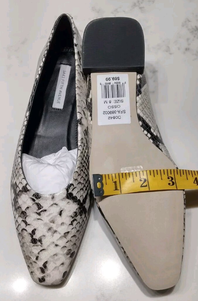 Saks Fifth Avenue Women's Embossed Python Black White Flats Size 8