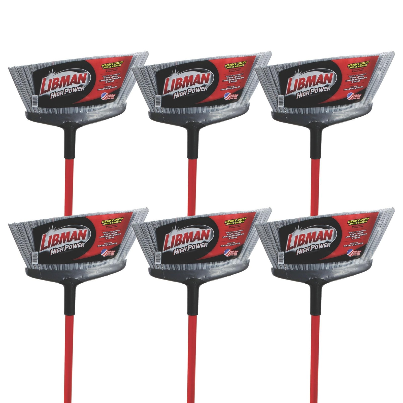 Libman Commercial 1102 Rough Surface Angle Broom, Steel Handle, 15" Wide, Red...