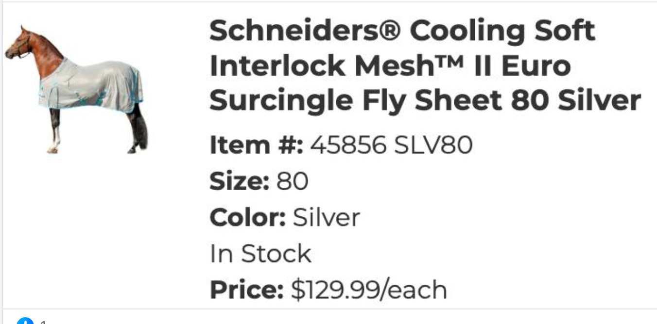 Horse fly sheet 80" Schneider's cooling soft interlock mesh, surcingle closure