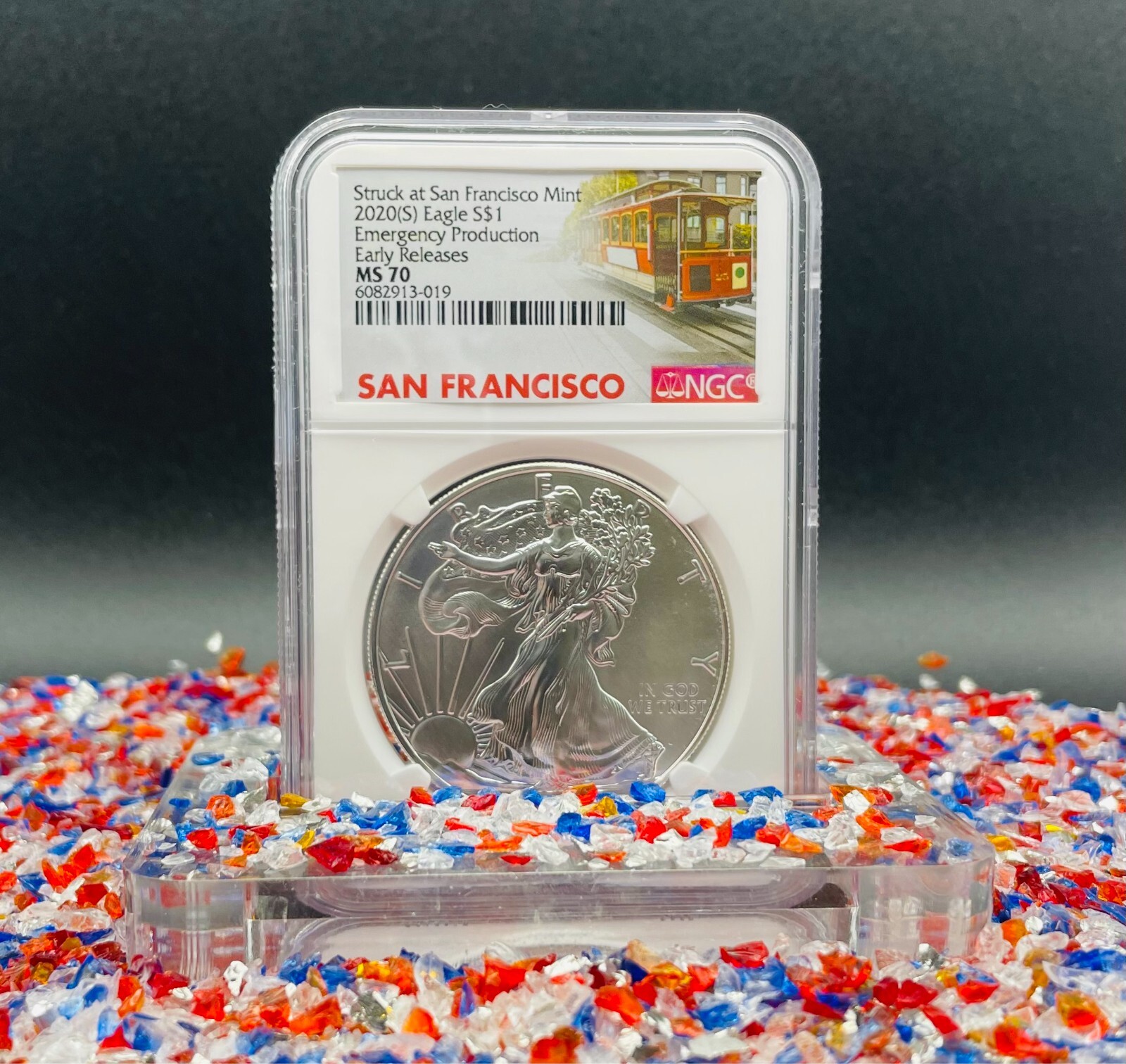 2020 (S) $1 Silver Eagle Emergency Production ER MS70 Trolley Label 1 of 12,401