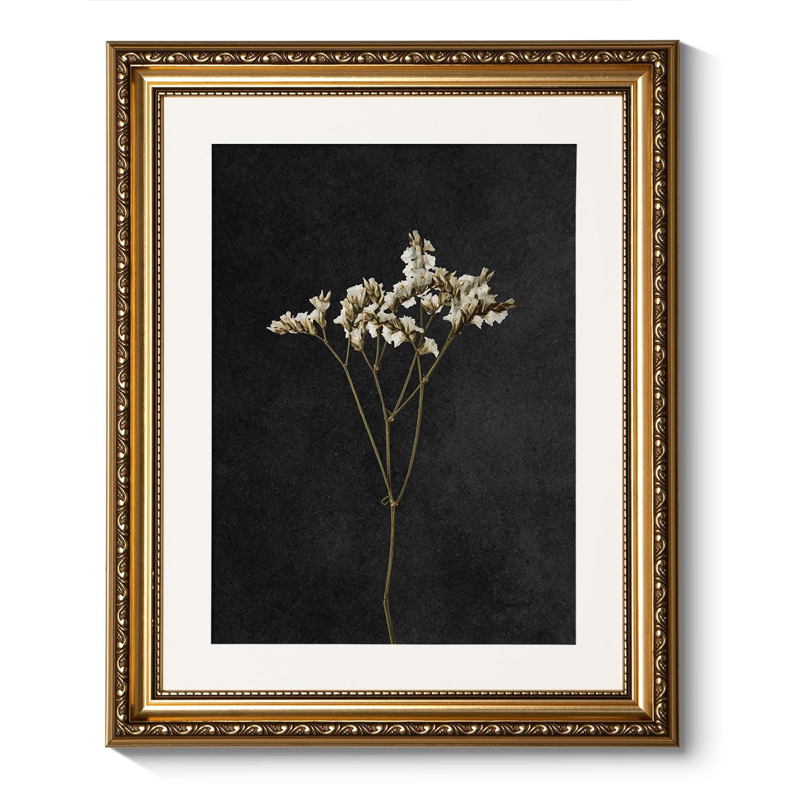 ARPEOTCY Vintage Gold Framed Wall Art, 16"L x 13"W, Dark Dried Wildflower