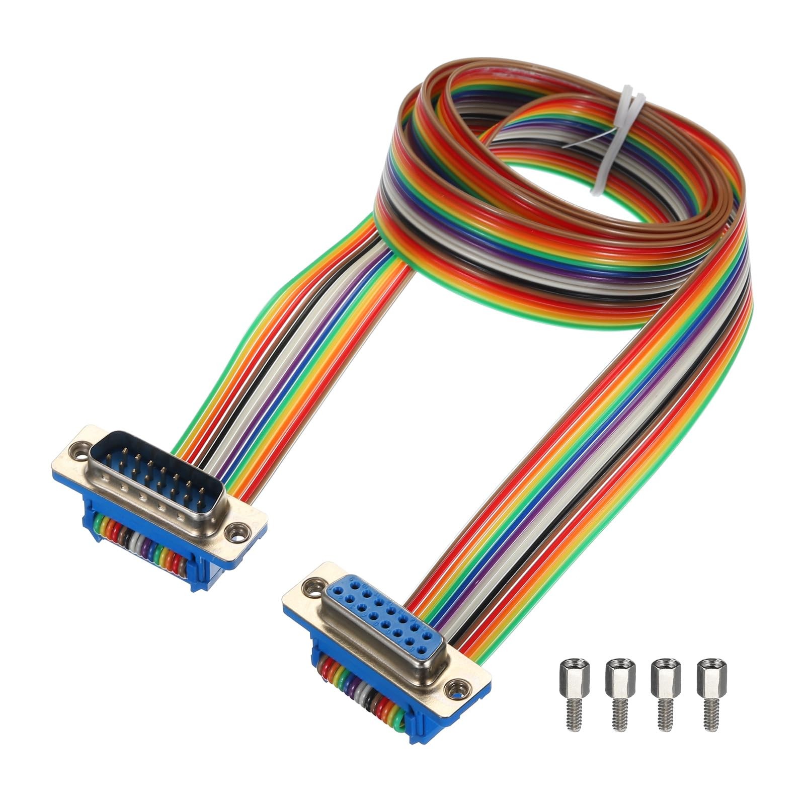 IDC Rainbow Flat Ribbon Cable DB15 Male To Female 39.4 Inch 2.54mm Pitch