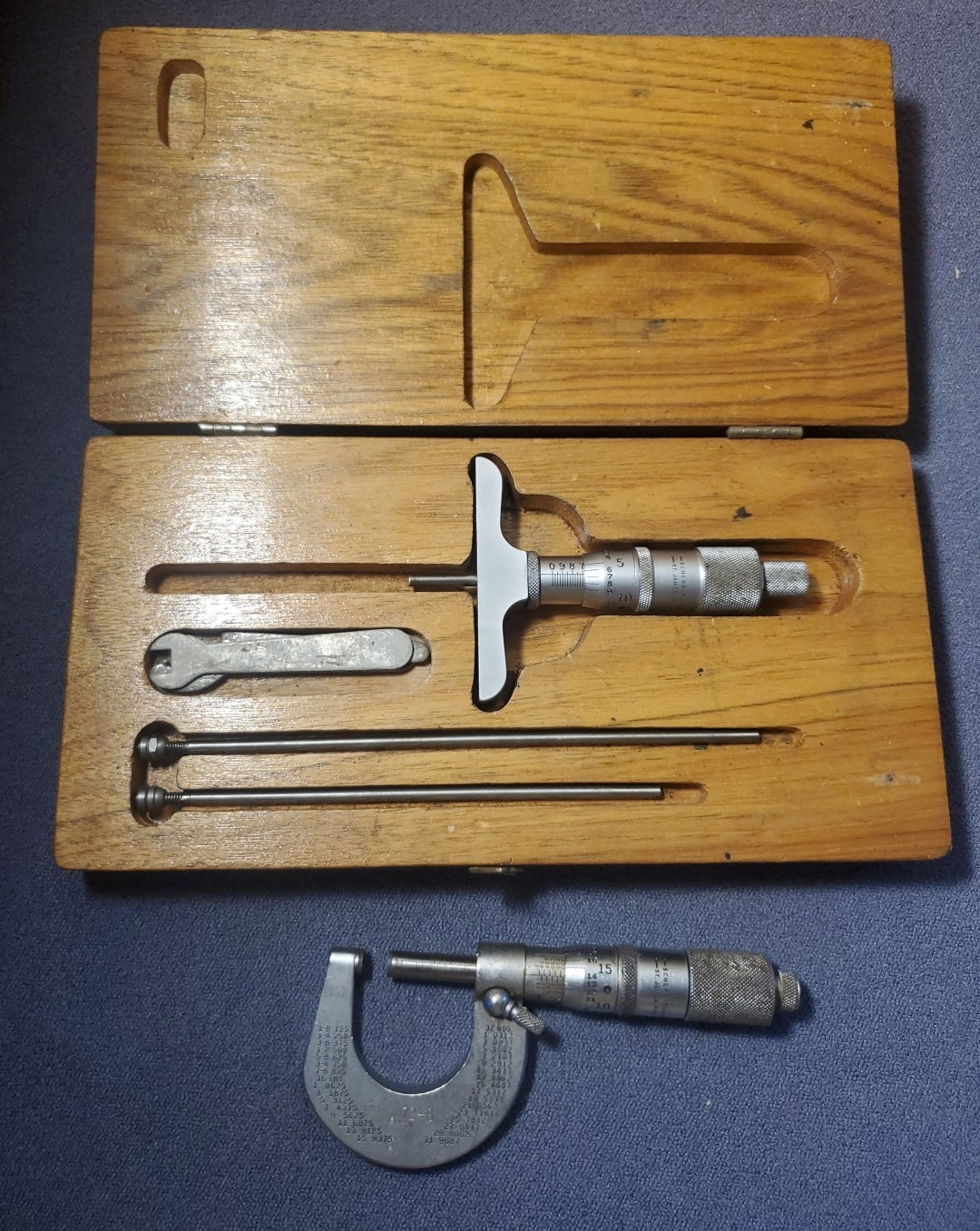 Scherr Tumico 0-3" Depth Mic with wood case & 72-8 Micrometer USED CONDITION