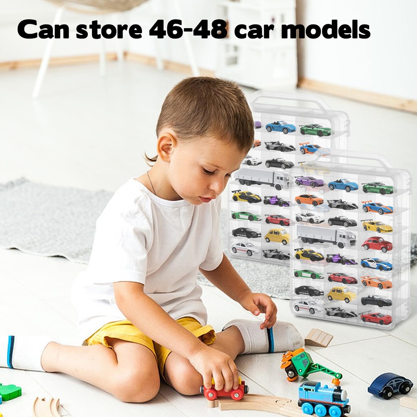 92 Slot Double Sided Toy Car Storage Case W/ Handle For Matchbox Hot Wheels 2PC