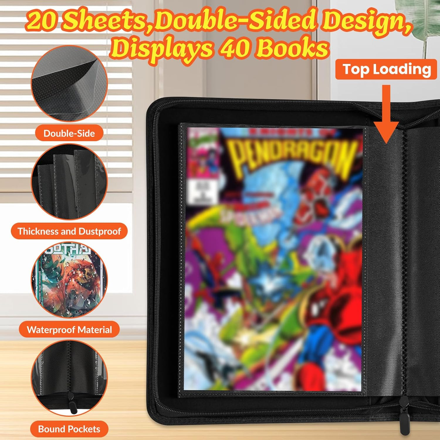 Comic Book Binder,40 Pockets Comic Book Storage Album for Current,Silver Age,Reg