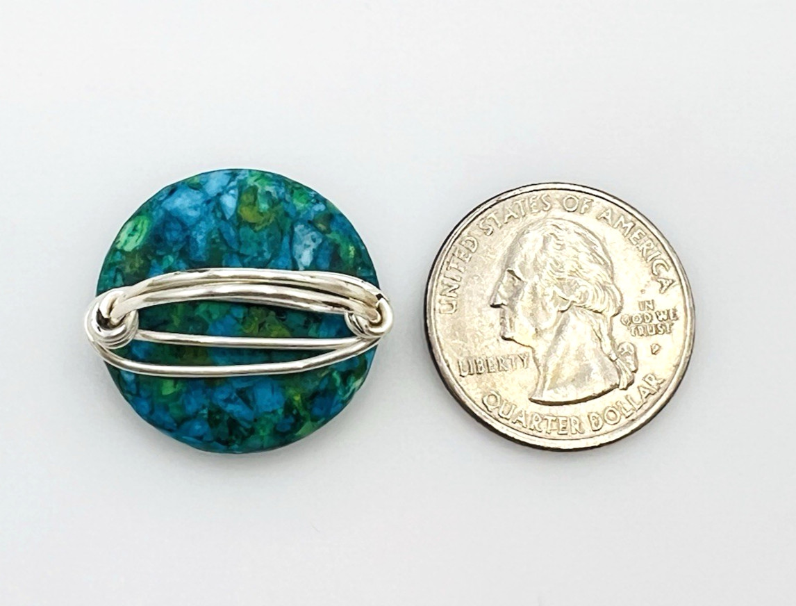 Handcrafted Silver Plated Wire Wrapped Mosaic Composite Stone Ring Size 8