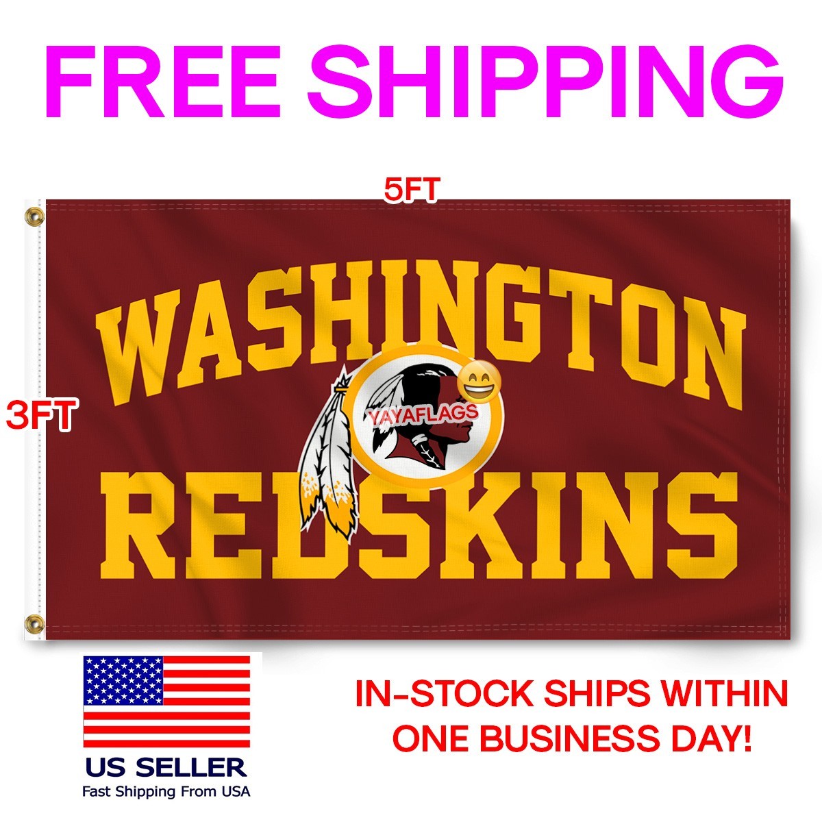 Washington Redskins 3x5 ft Flag Banner NFL Football Wall Decor FREE Shipping