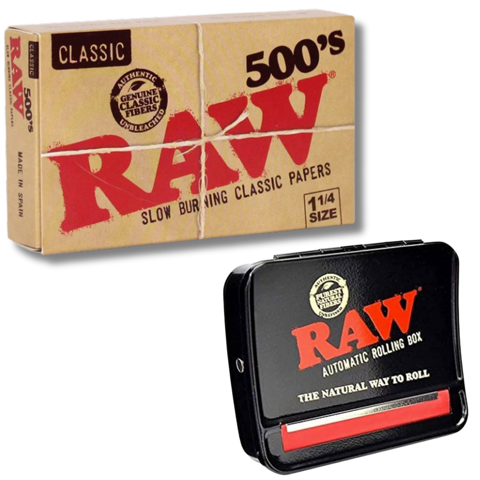 RAW Classic 500’s 1 1/4 Rolling Papers  500 Count Raw 79mm Automatic Rolling Box