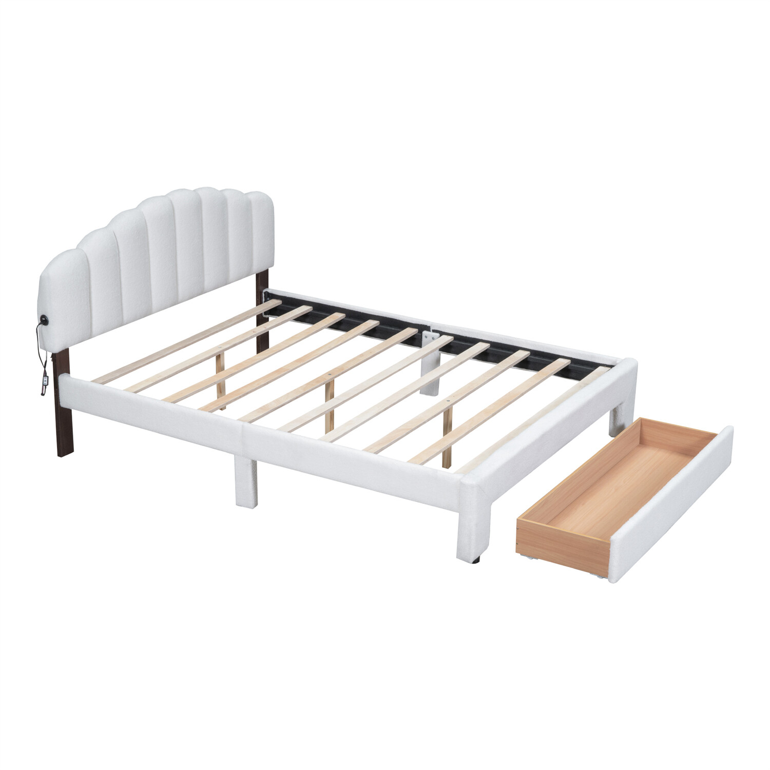 Queen Size Bed Frame Upholstered Platform Bed with Drawers White/Beige/Gray US