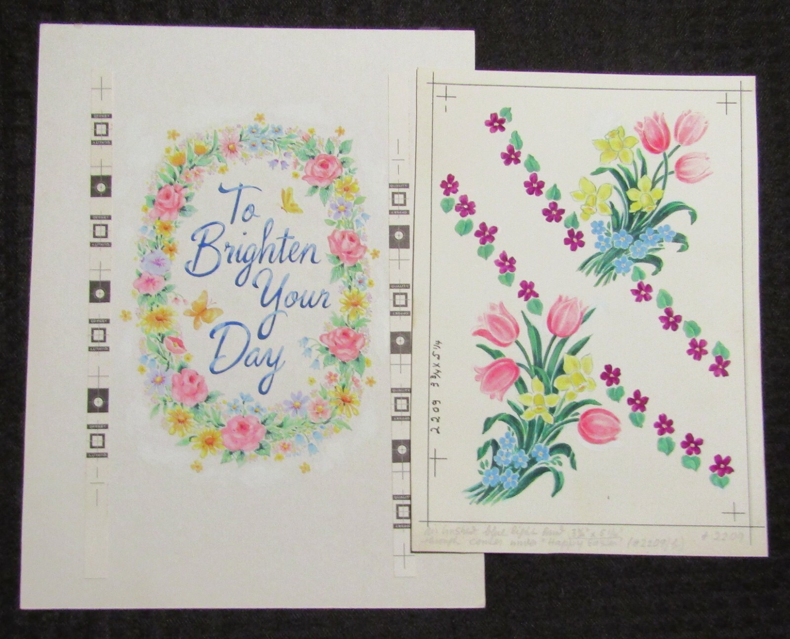 TO BRIGHTEN YOUR DAY Colorful Flowers 8x10.5" Greeting Card Art LOT of 2