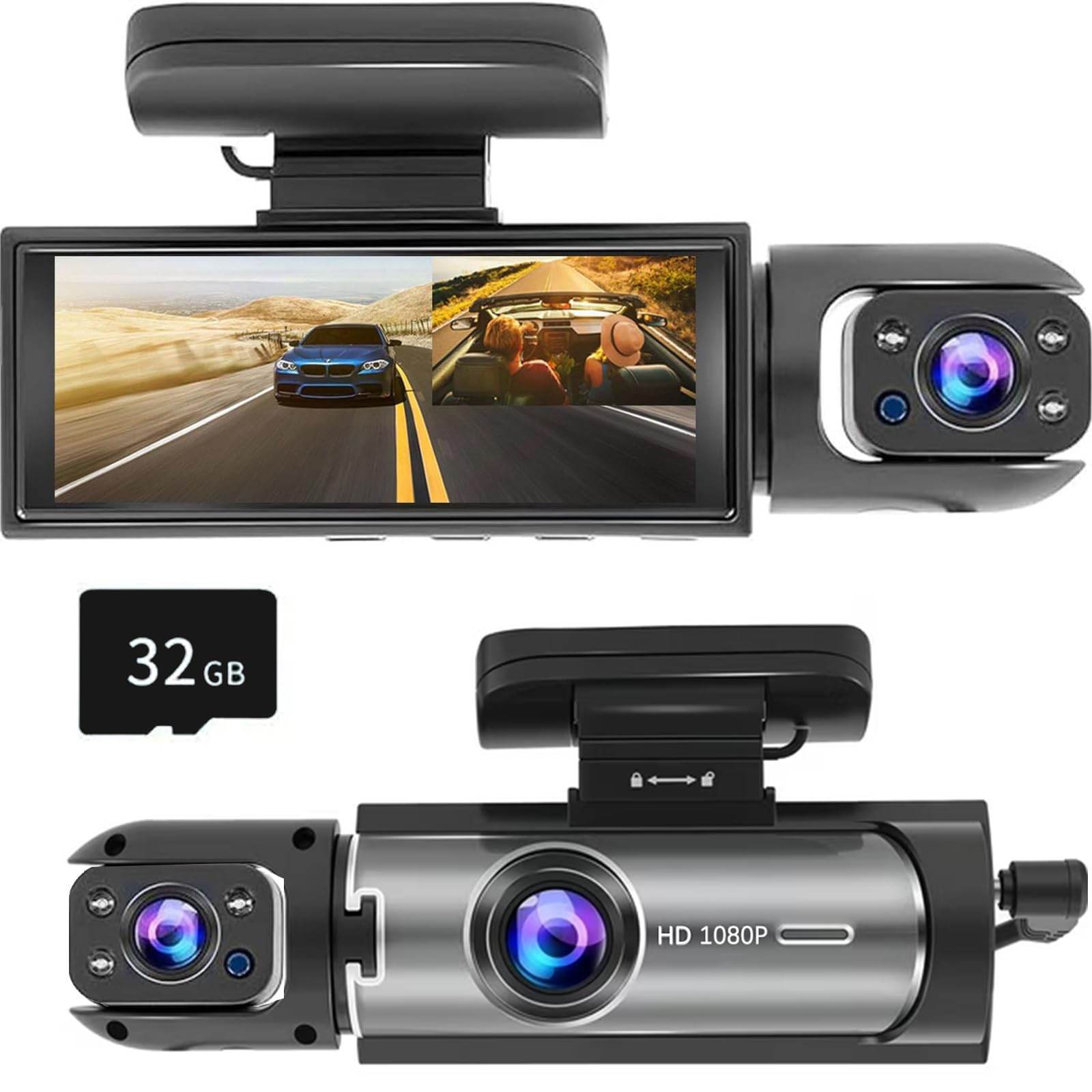 Dash Cam Front and Inside, 1296P Dual DashCams for Car, 3.16 Inch IPS Screen ...