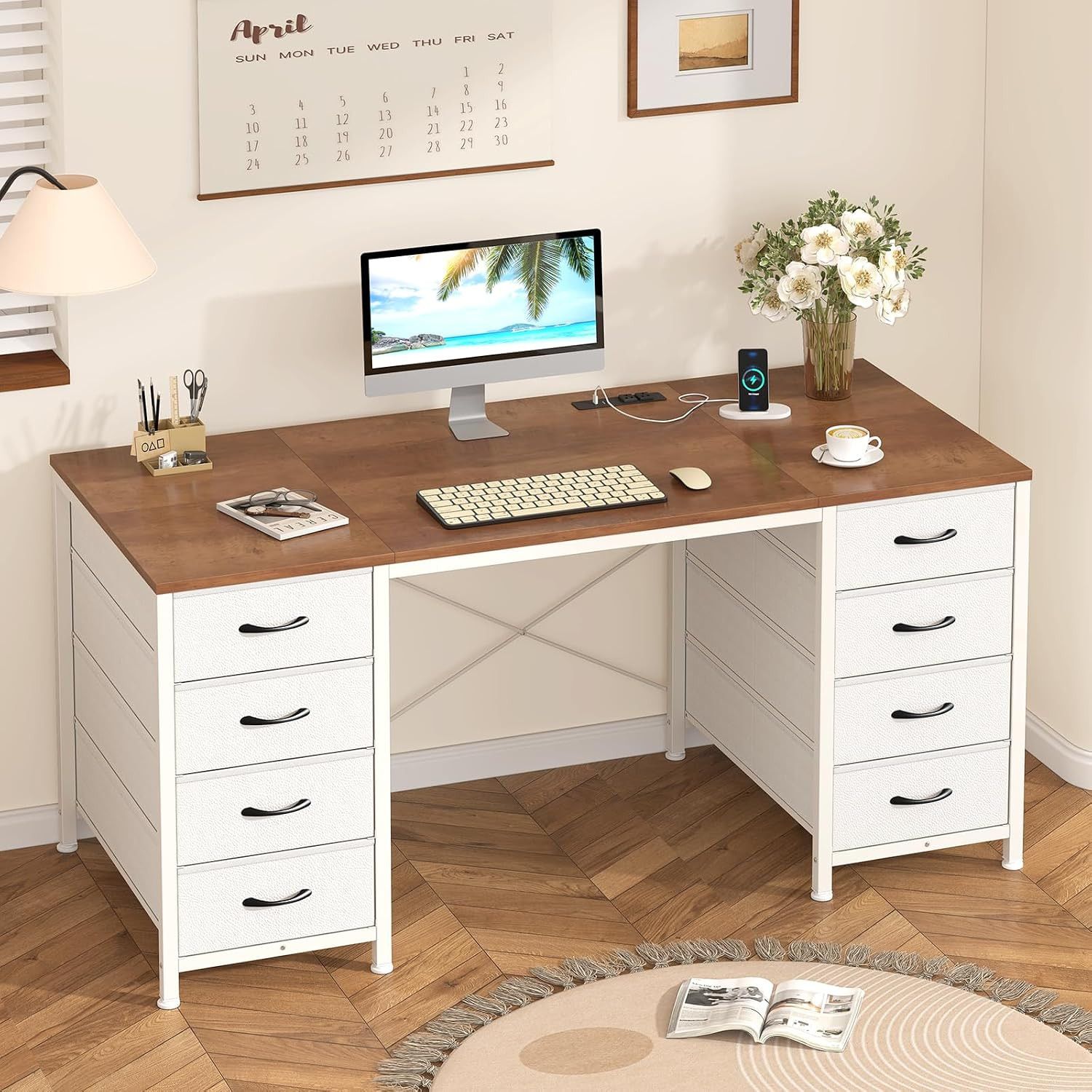 50 Inch Computer Desk with 8 Drawers for Home Office, Bedroom, Living Room | Hom