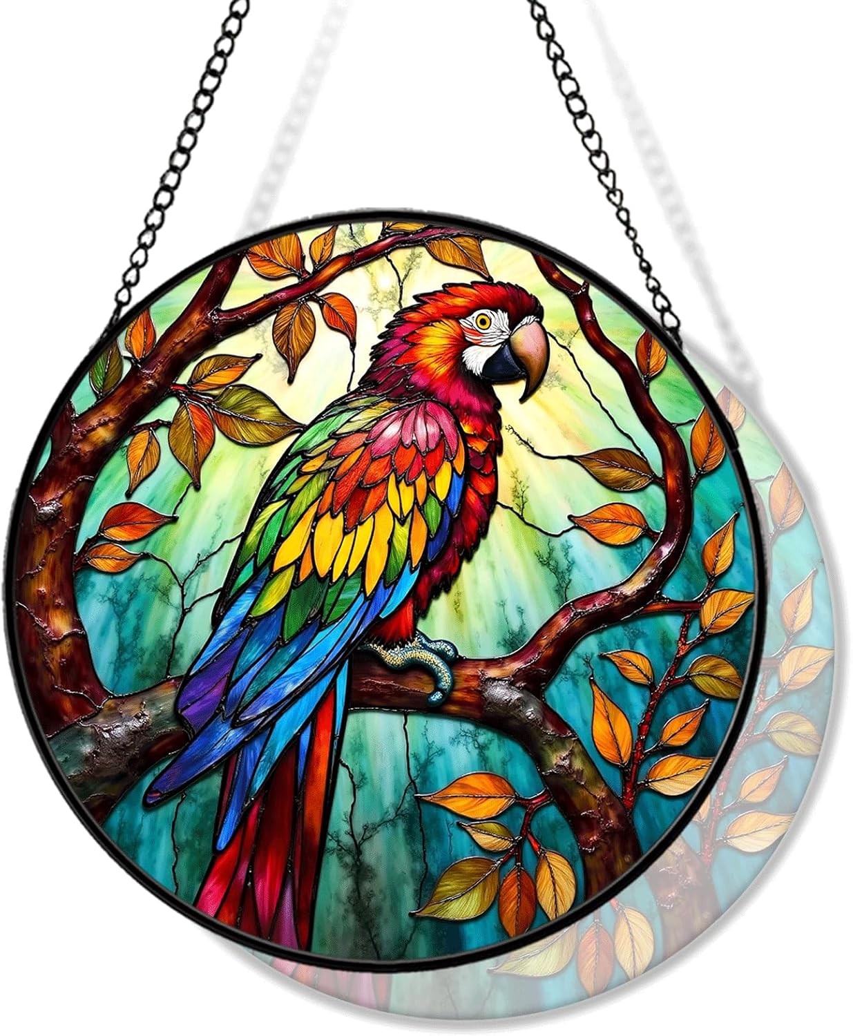 Colorful Parrot Stained Glass Suncatcher, Window Hanging Christmas Home Decor
