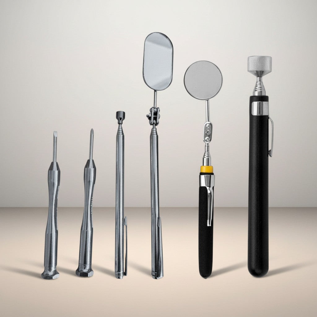 6pc Inspection Kit - Telescopic Magnetic Pick Up Tools - Mirrors - Screwdrivers