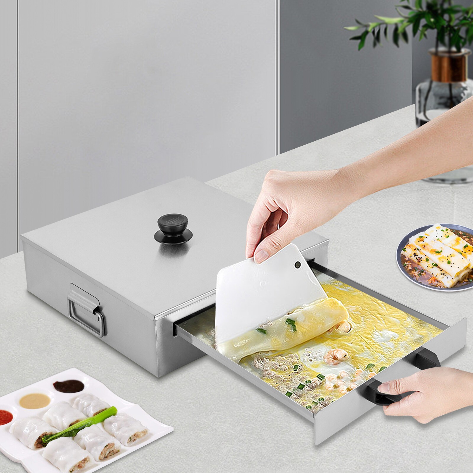1 Tier Drawers Cantonese Food Steamer Stainless Rice Noodle Steamer Roll Machine