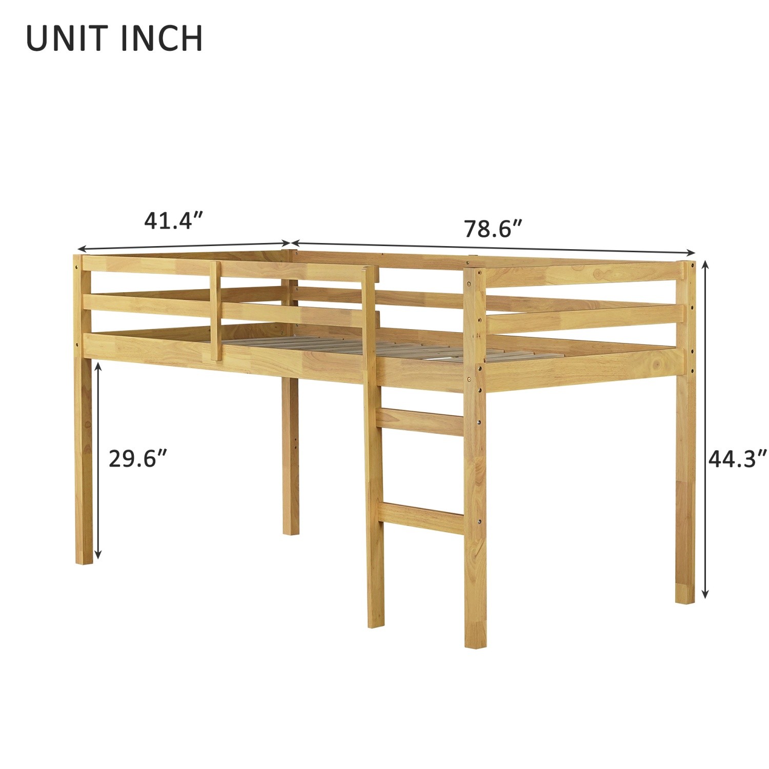 Twin Size Wooden Loft Bed Frame w/ Ladder & Strengthened Slats for Kids Teens