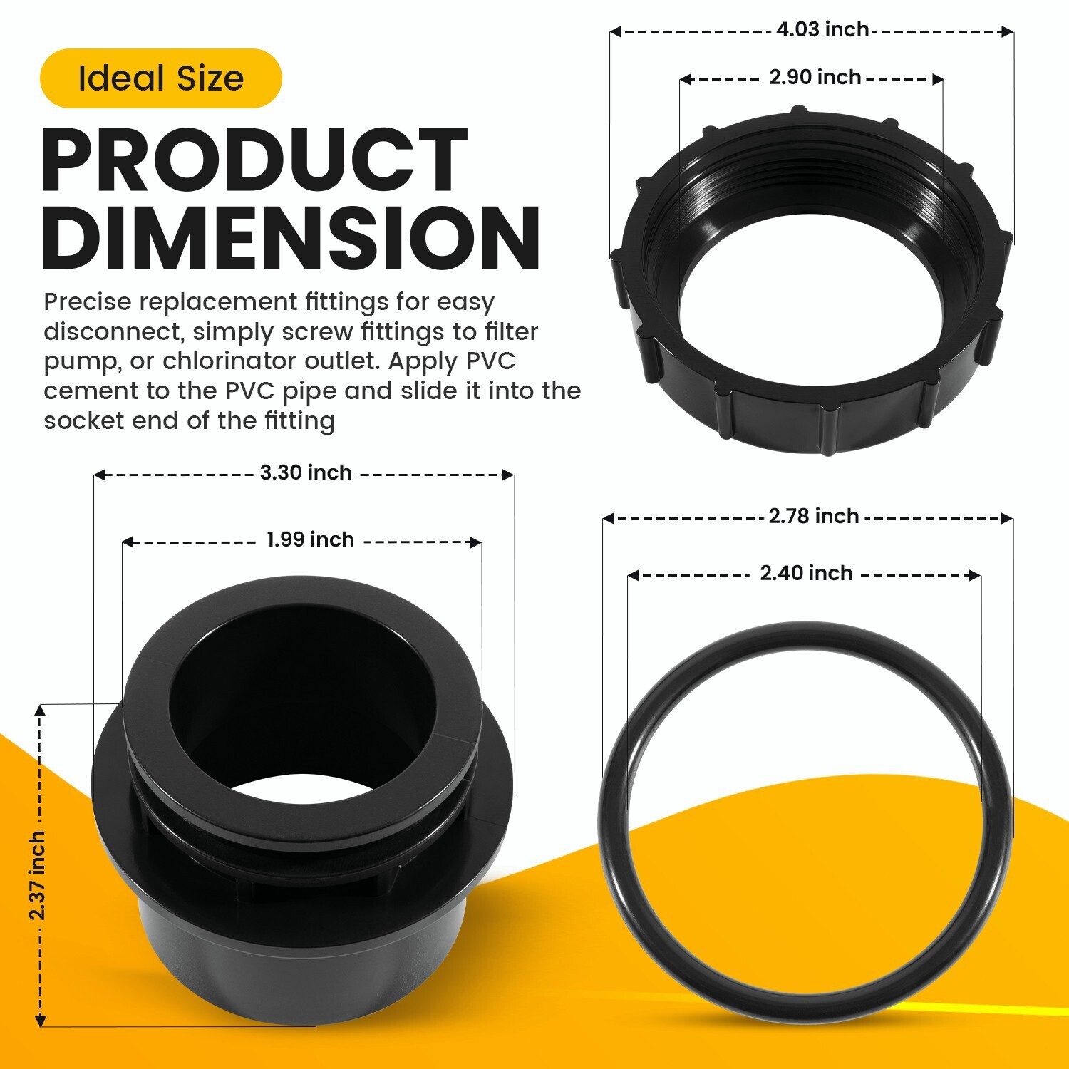 270100 Black Pool Valve Adaptor Replacement Kit Fit for Quad D.E. Filter, 2 Pack