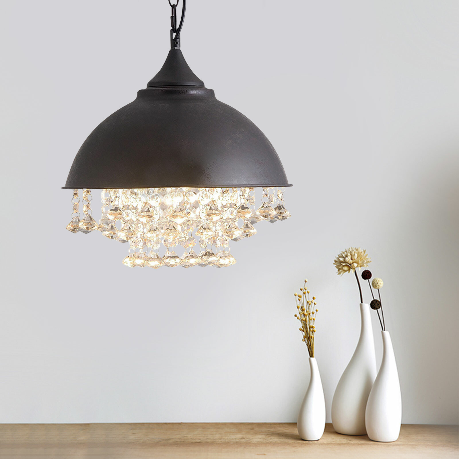 Rustic Industrial Chandelier Crystal Pendant Lighting Ceiling Light Fixture Lamp
