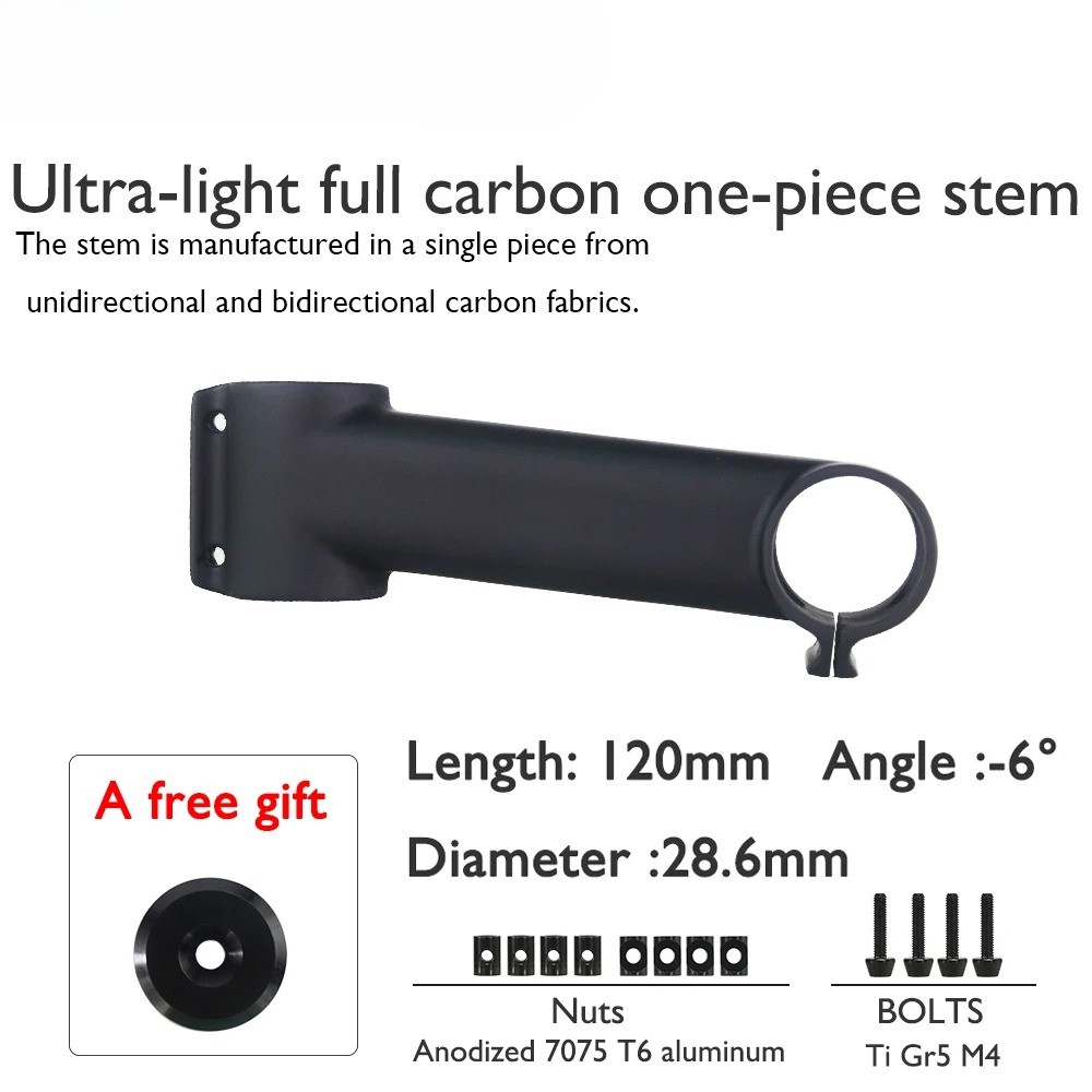 28.6/31.8mm Ultra Light Full Carbon Fiber Bicycle Stem -6/17 Degree 80-120mm