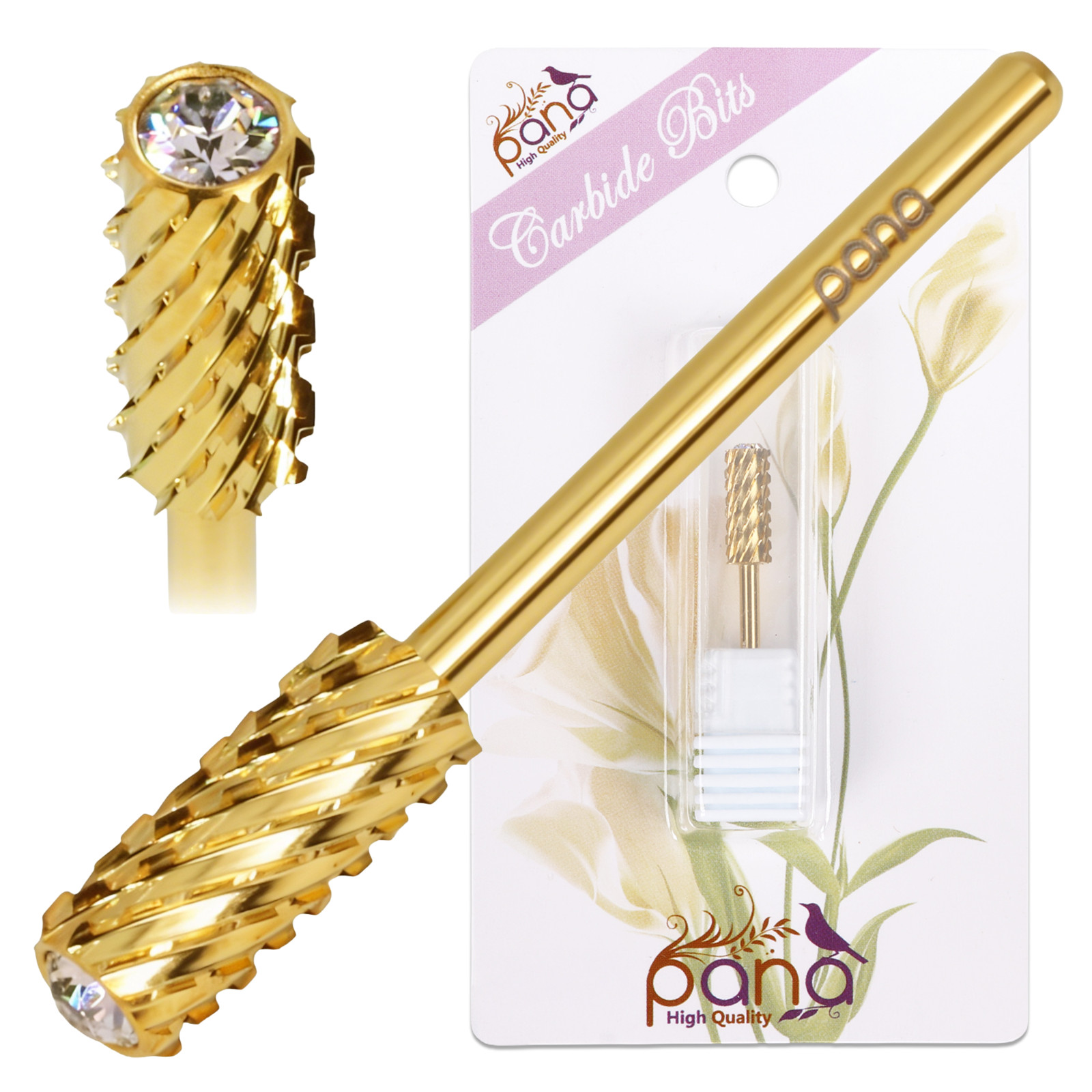 PANA USA Professional Crystal Top Gold Small Barrel Nail DrillBit 3X Coarse Grit