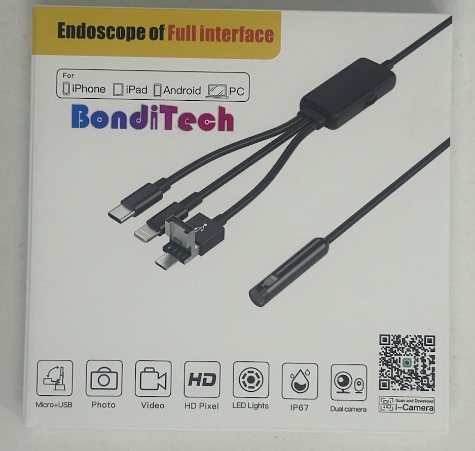 BondiTech NK-5001Pro 3M HD Endoscope Inspection Camera iPhone Android USB-C PC