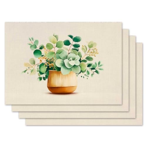 Eucalyptus Pots Placemat Set 12"x18", Placemats Set of 4 Eucalyptus Pots #Wp069