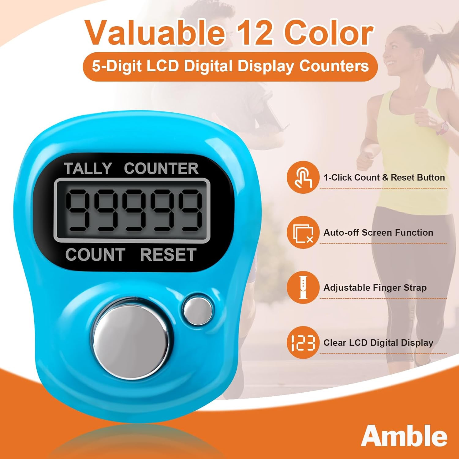 Amble 12 Pack Electronic Finger Counter, 5 Digit LCD Electronic Digital Display,