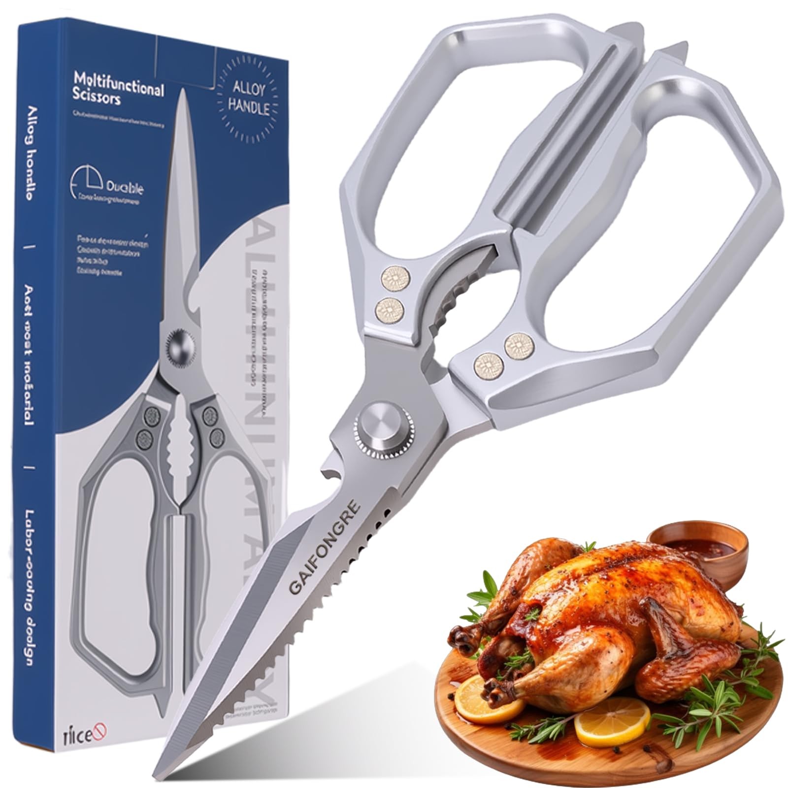 Professional Kitchen Scissors - Heavy Duty Stainless Steel Shears for Poultry...