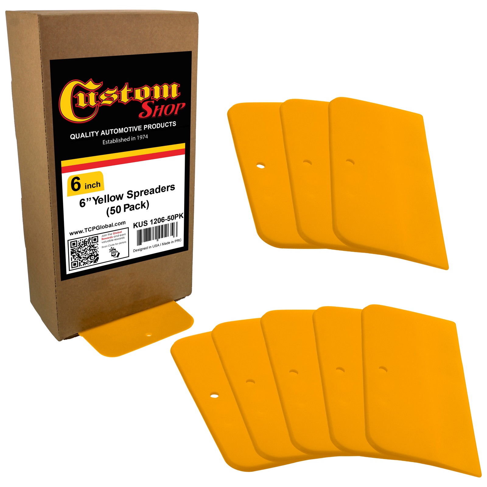 Custom Shop 6 Inch Spreaders for Auto Body Fillers, Putties and Glazes - 50 Pack