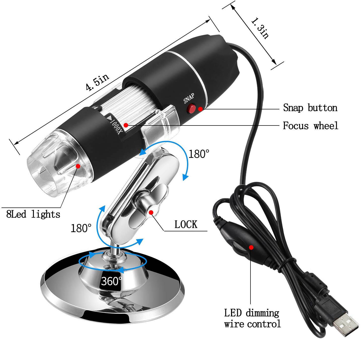 1600X 3-IN-1 Zoom 8 LED USB Microscope Digital Magnifier Endoscope Video Camera