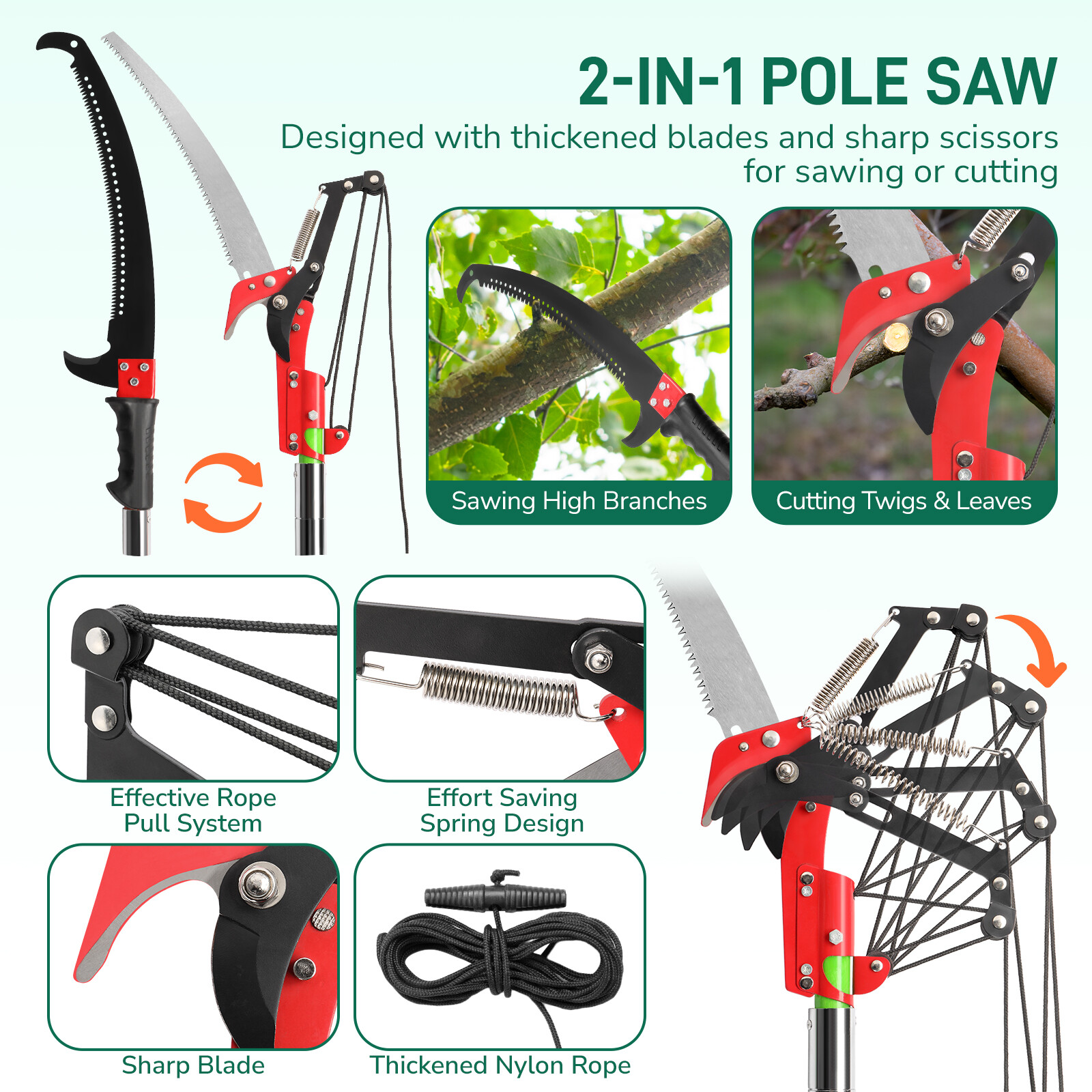 26FT Tree Pruner Pole Saw Blade Branch Limb Pruning Trimmer Cutter Extendable