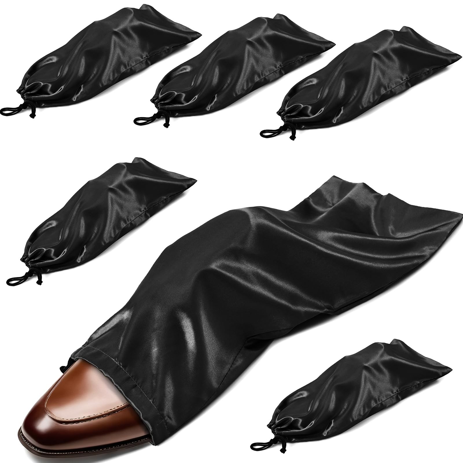 6 Pack Shoe Bags Travel Satin Drawstring Black Storage Protect 17.7x7.9 Inch