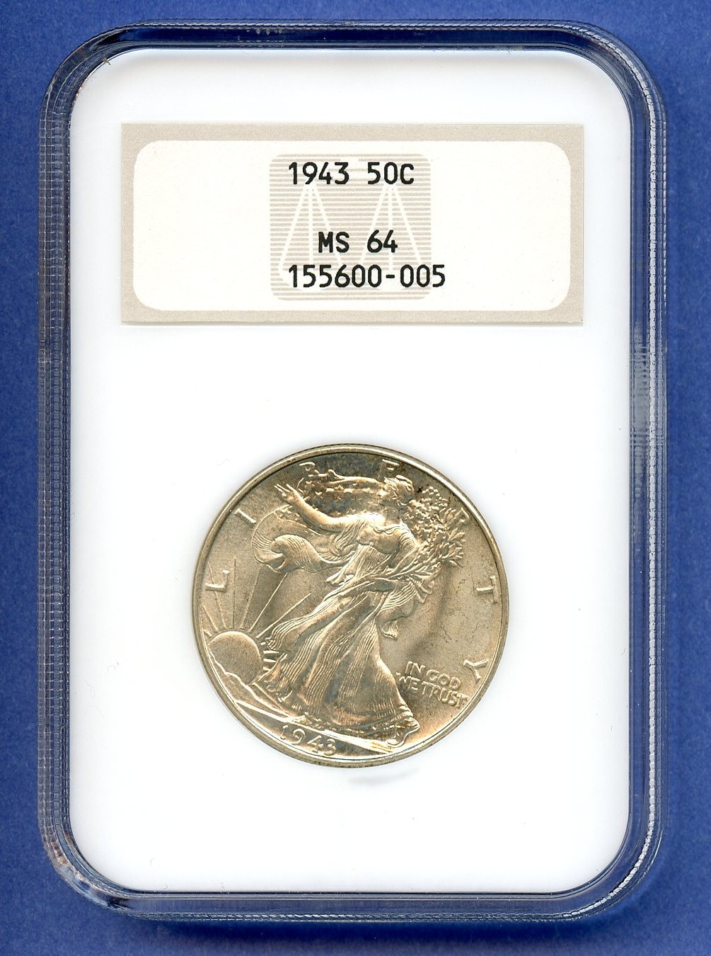 1943 P NGC MS64 Walking Liberty Half Dollar 50c Silver US Mint Coin Old Fatty