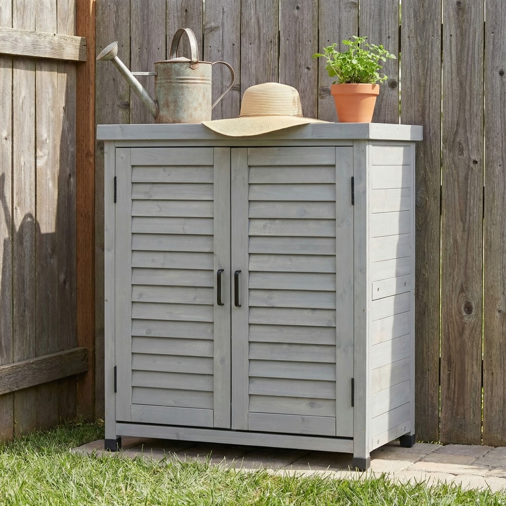 Potting Bench with Storage & Metal Top for Outdoor Garden 31.5"x17"x36"