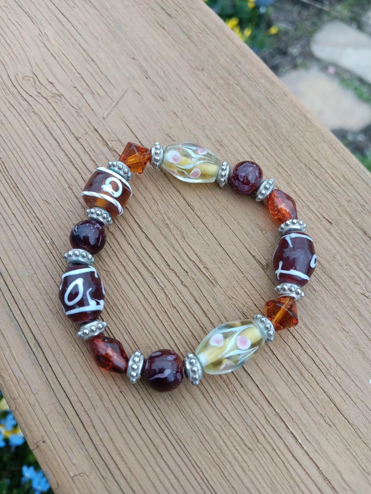 Stretchy Beaded Lampwork Bracelet Boho