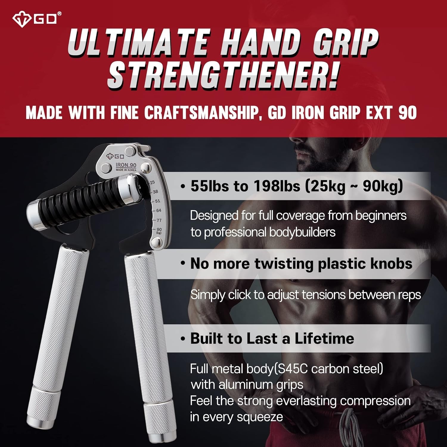 IRON GRIP Grip Strength Trainer Adjustable Hand Gripper Strengthener Hand Grip E