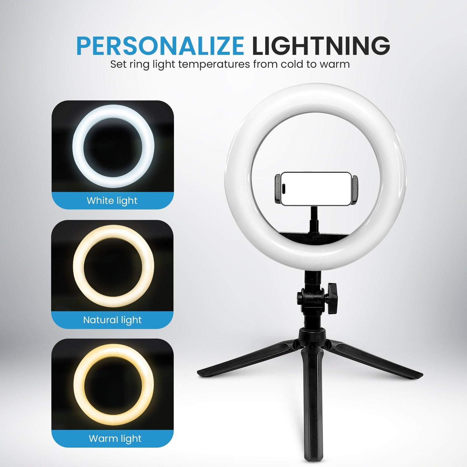 iDance LED Ring Light with Stand, 8", Portable Desk Ring Light with Cell...