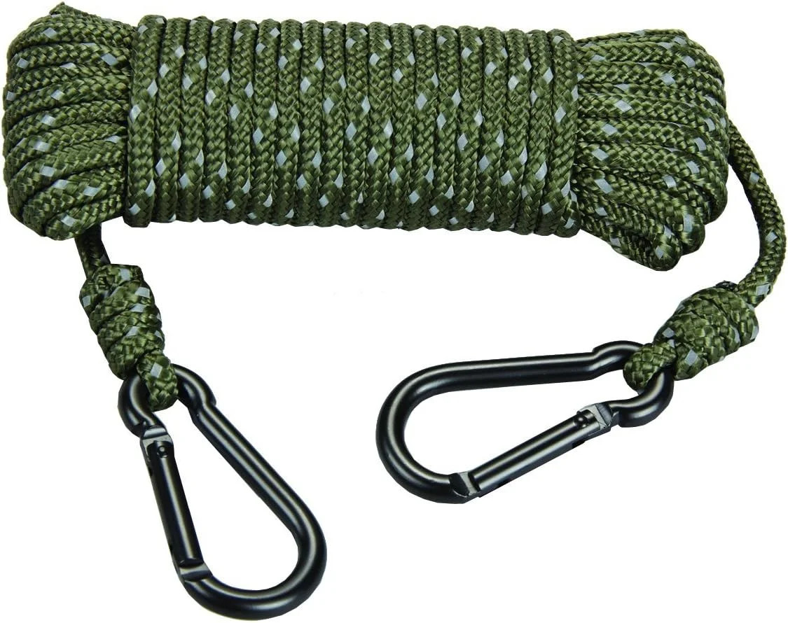 30ft Heavy Duty Reflective Treestand Rope - Hunting Large-Diameter Rope with 2 C