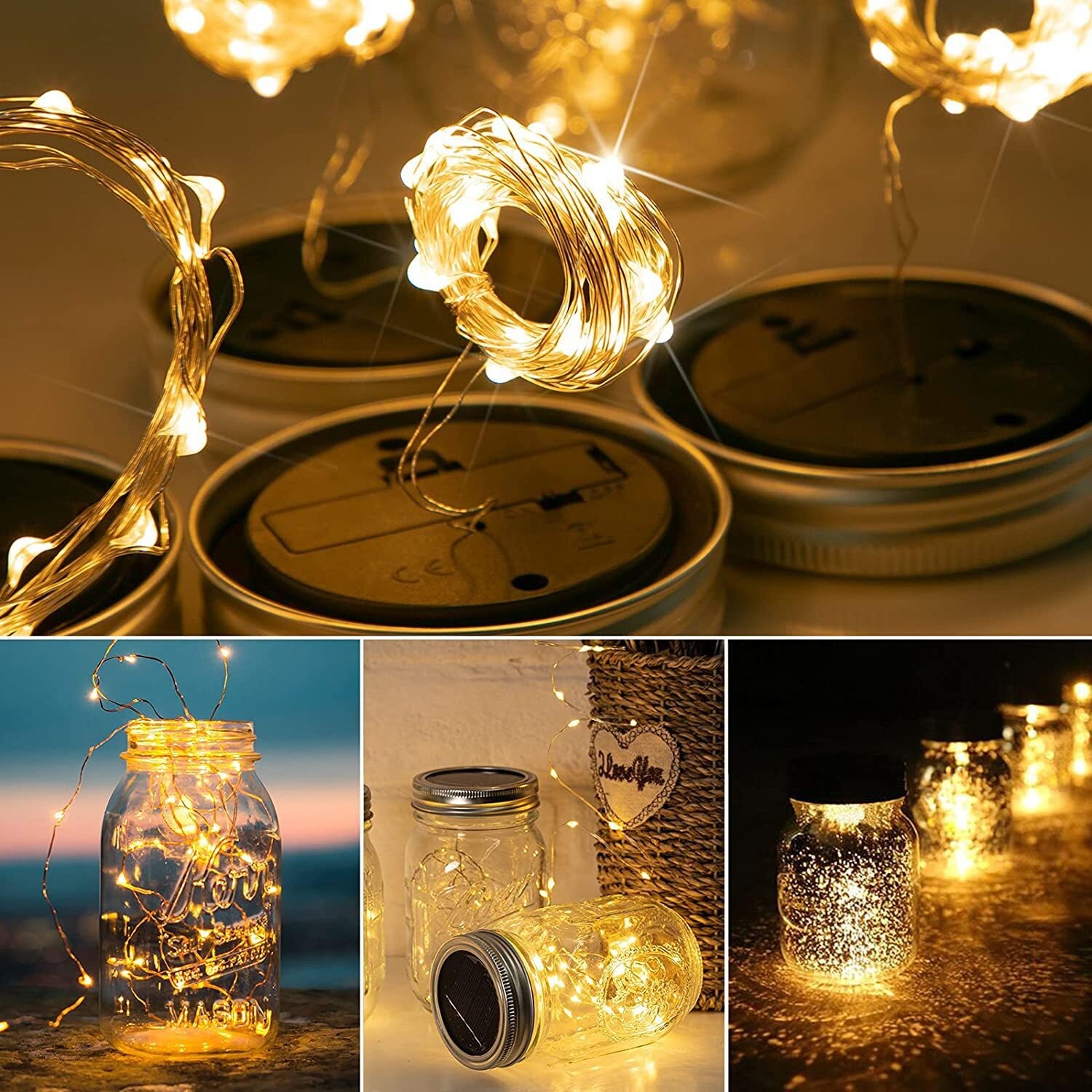 6 Pack Solar Mason Jar Lid Insert 20 LED Mason Jar String Lights for Glass Mason