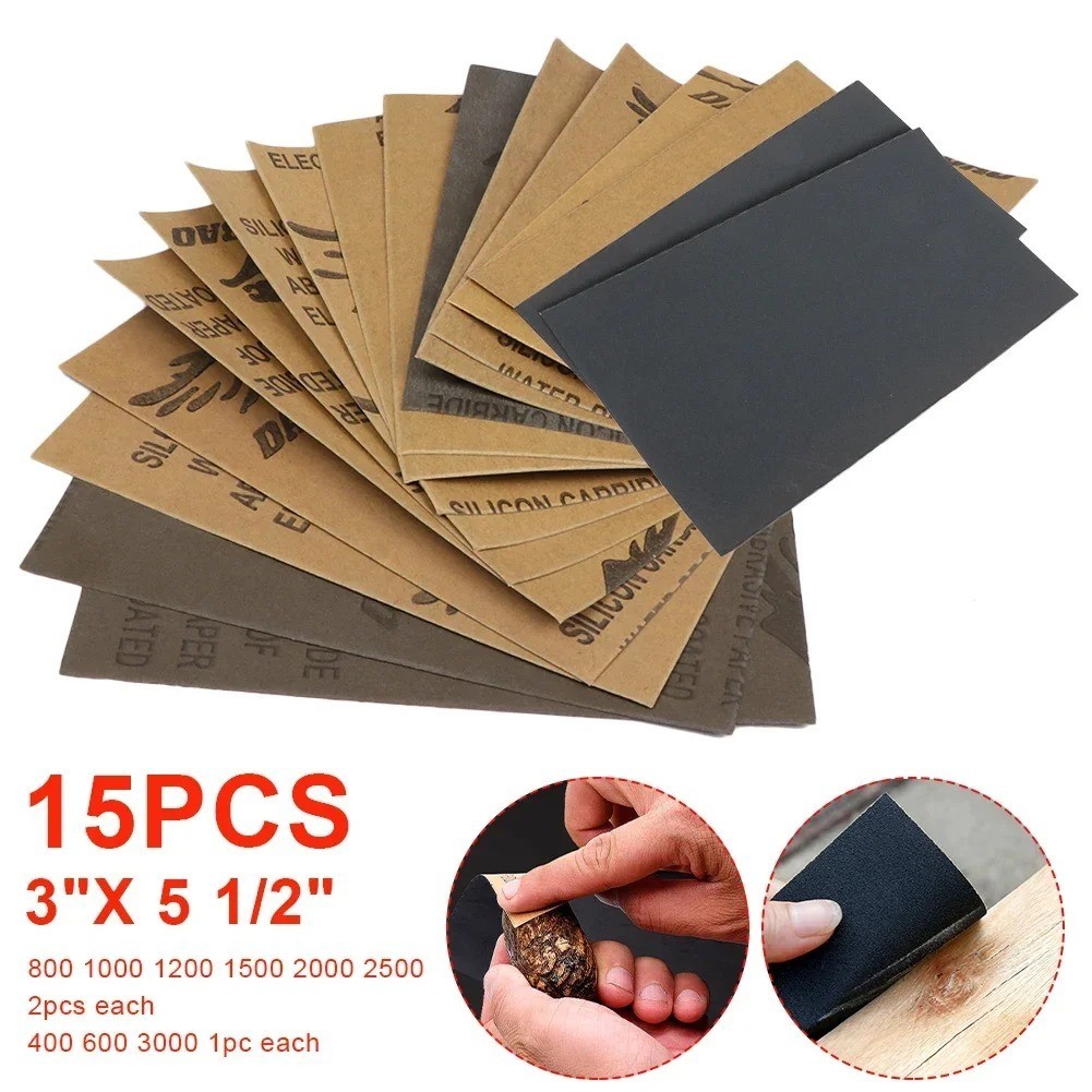 15PCS Sandpaper 400/3000 Grit Sand Paper Wet /Dry Sanding Paper Abrasive