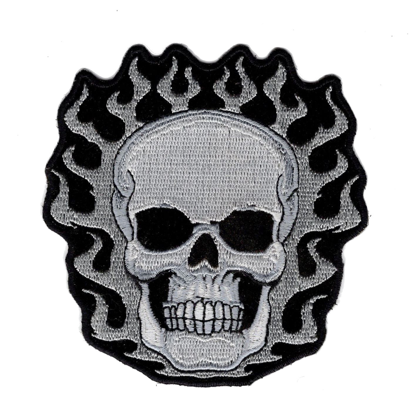 Skull Flames Embroidered Iron on Sew on Biker Patch
