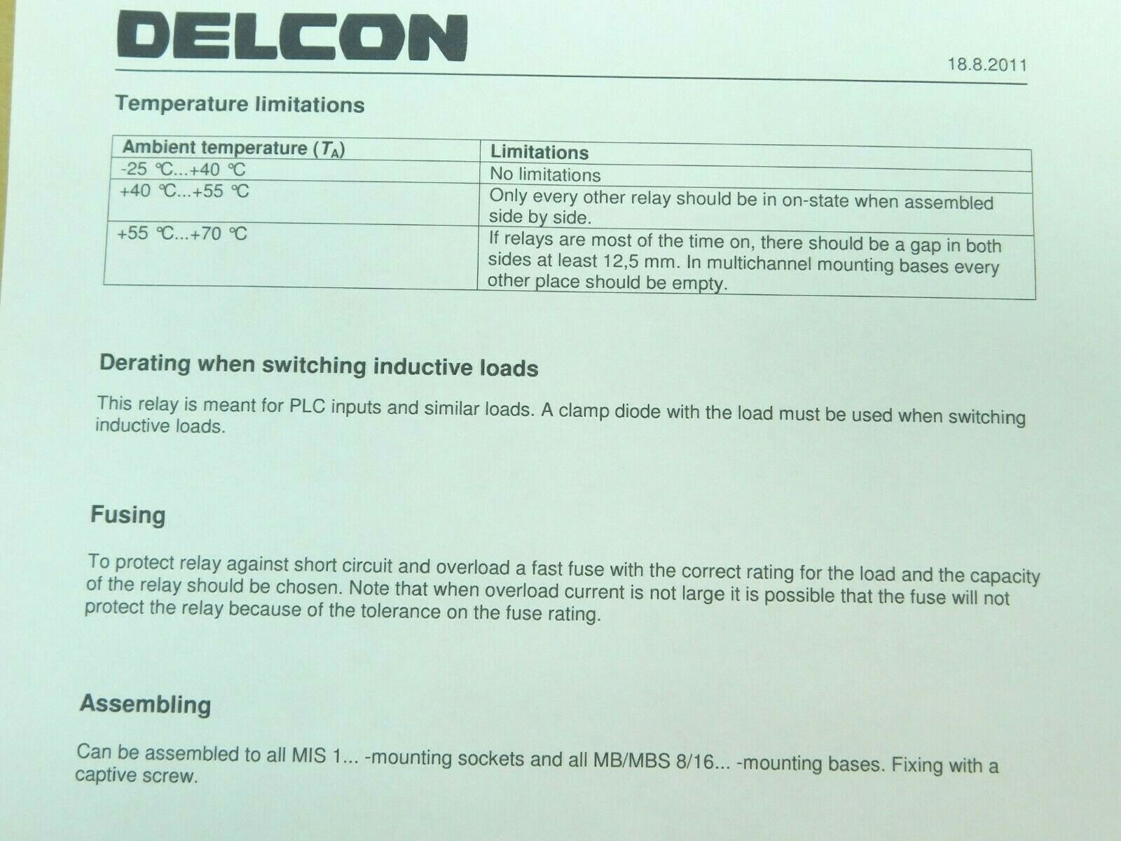 DELCON SLI250CR Solid State Input Plug-in Relay SL-Series 250VDC 60V50mADC (VN)