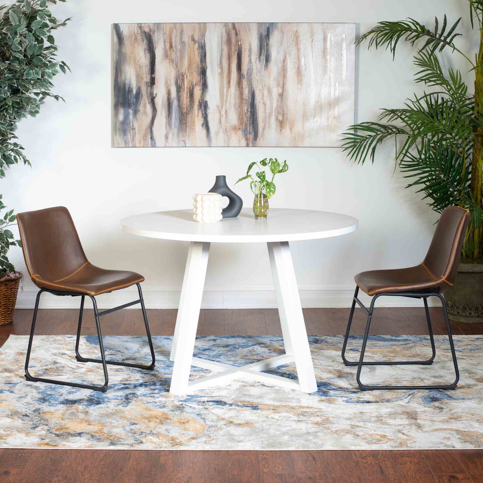 Varna 3-Piece Round Dining Set, /Trestle Dining Table with 2 Stylish Chairs