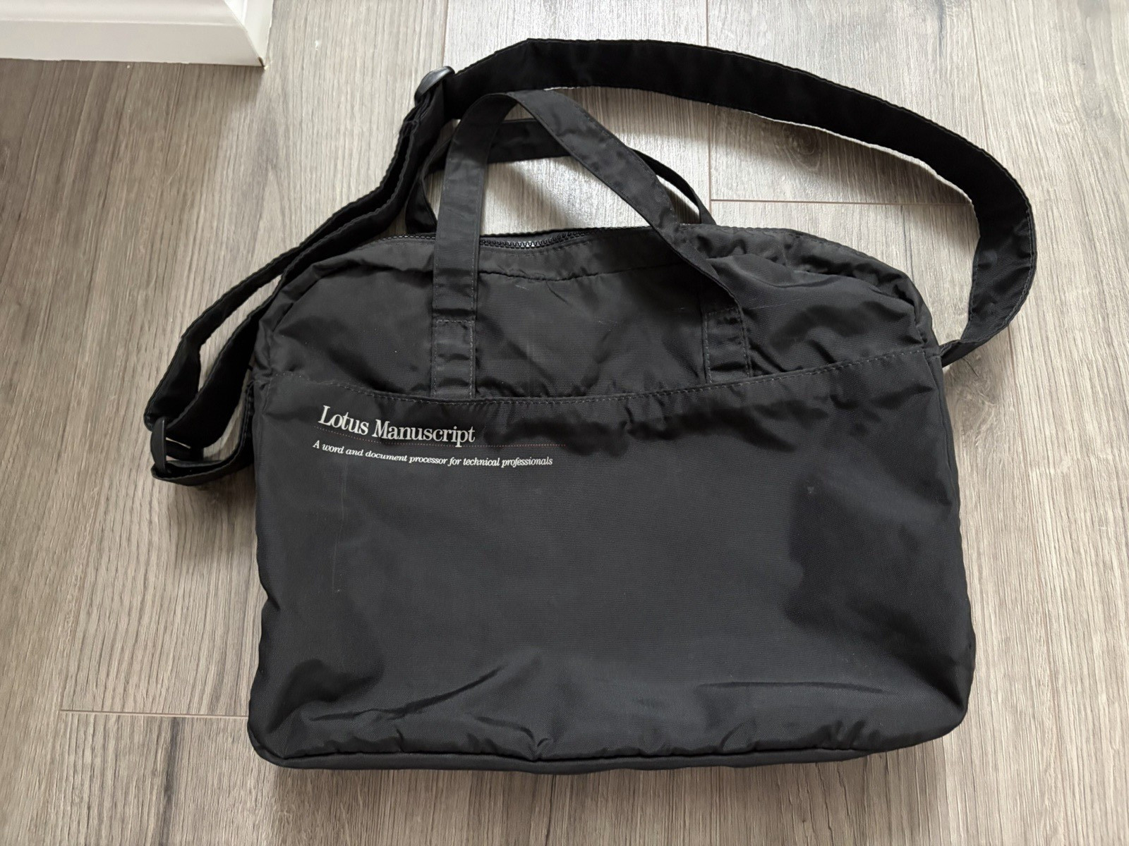 Vintage Black Advertising Soft Briefcase Laptop Tote Lotus Manuscript