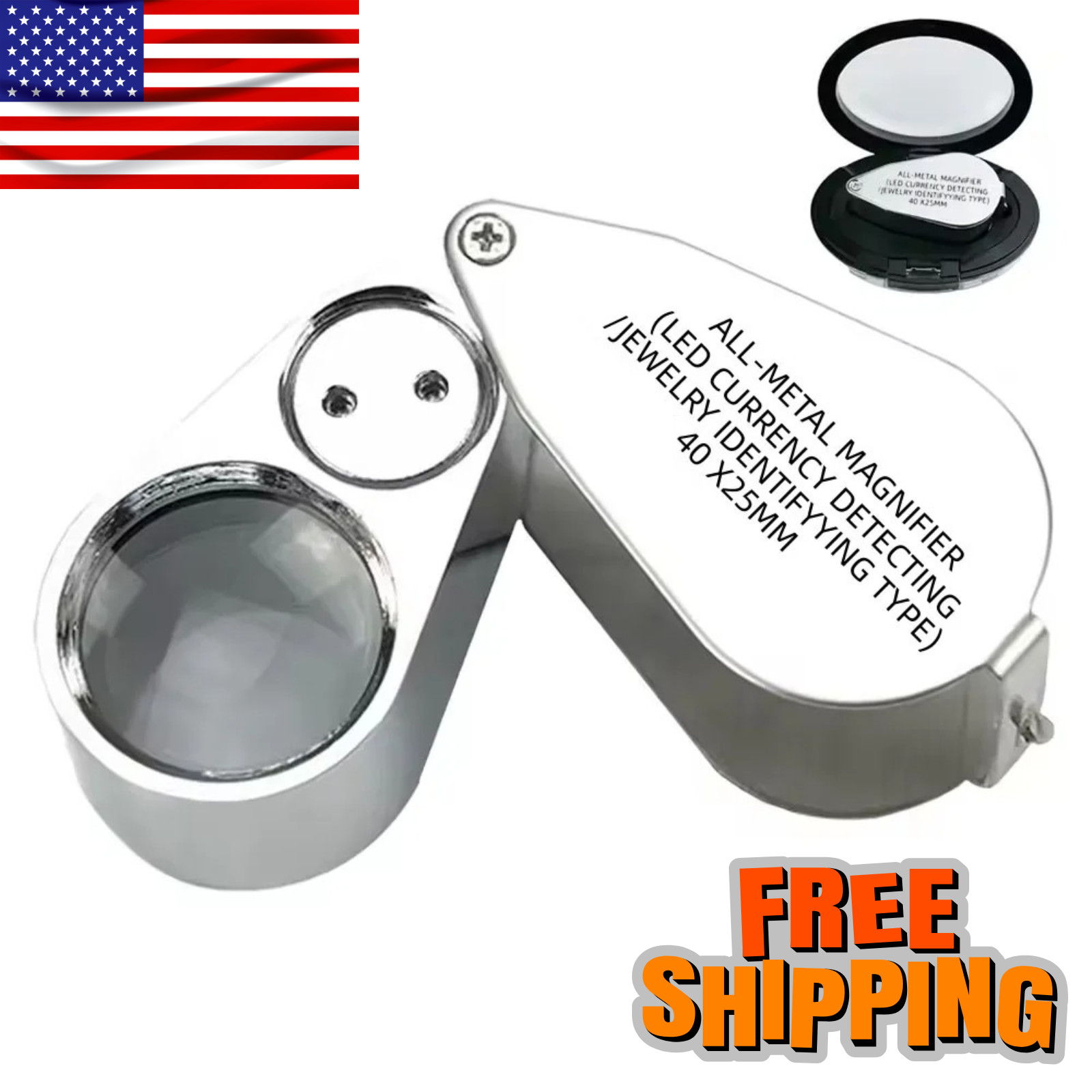 40X Jewelers Loupe Jewelry Loop Coin Magnifier Light Pocket LED Magnifying Glass
