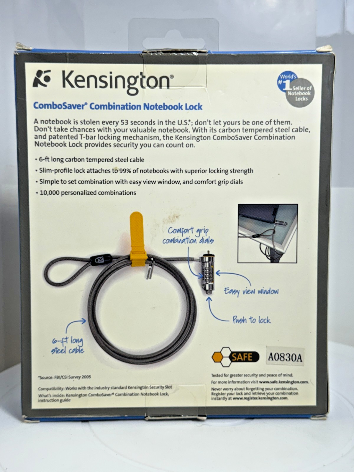 Kensington ComboSaver Combination Notebook Computer Lock 6' Steel Cable