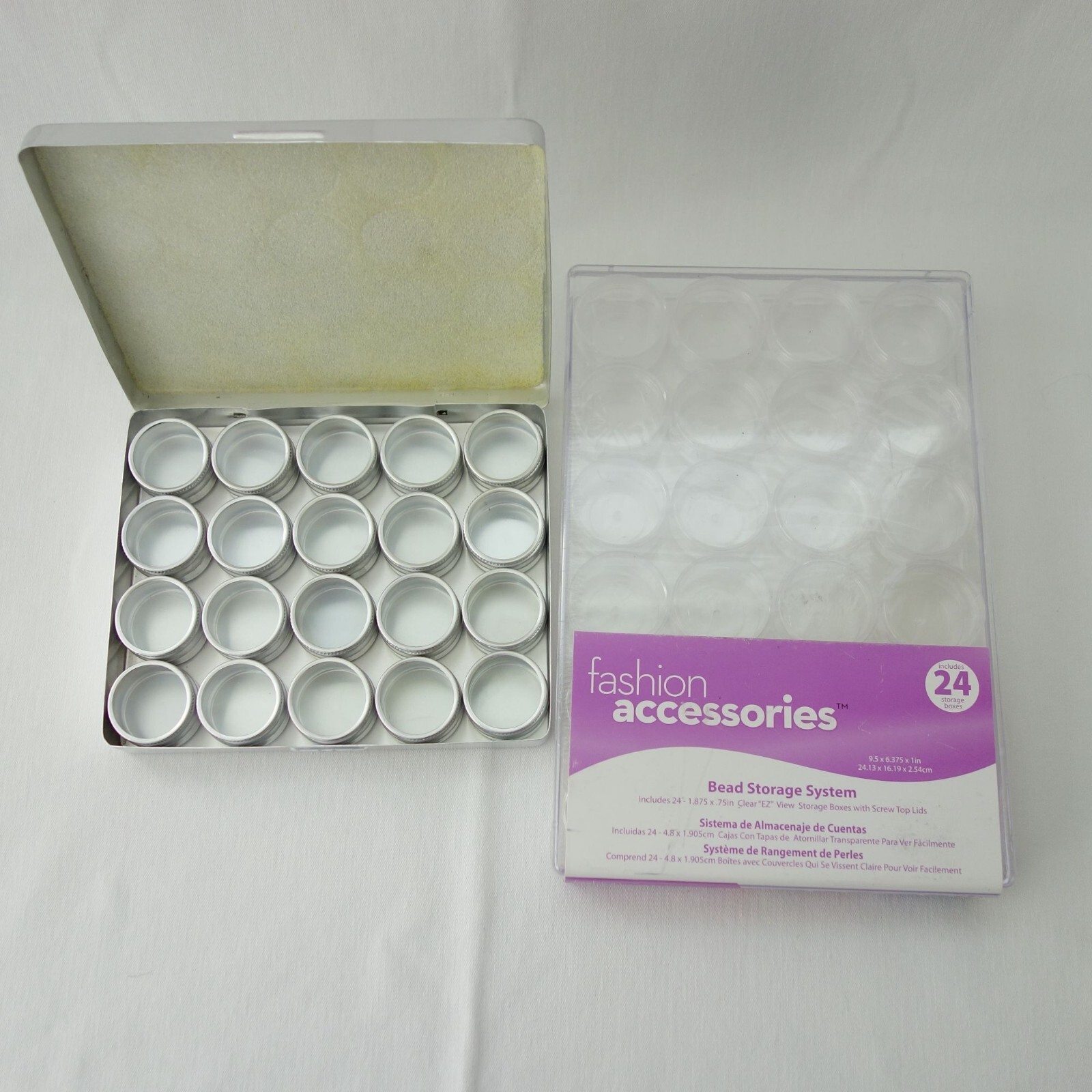 24 and 20 Piece Bead and/or Gem Storage System With Screw Top Lids